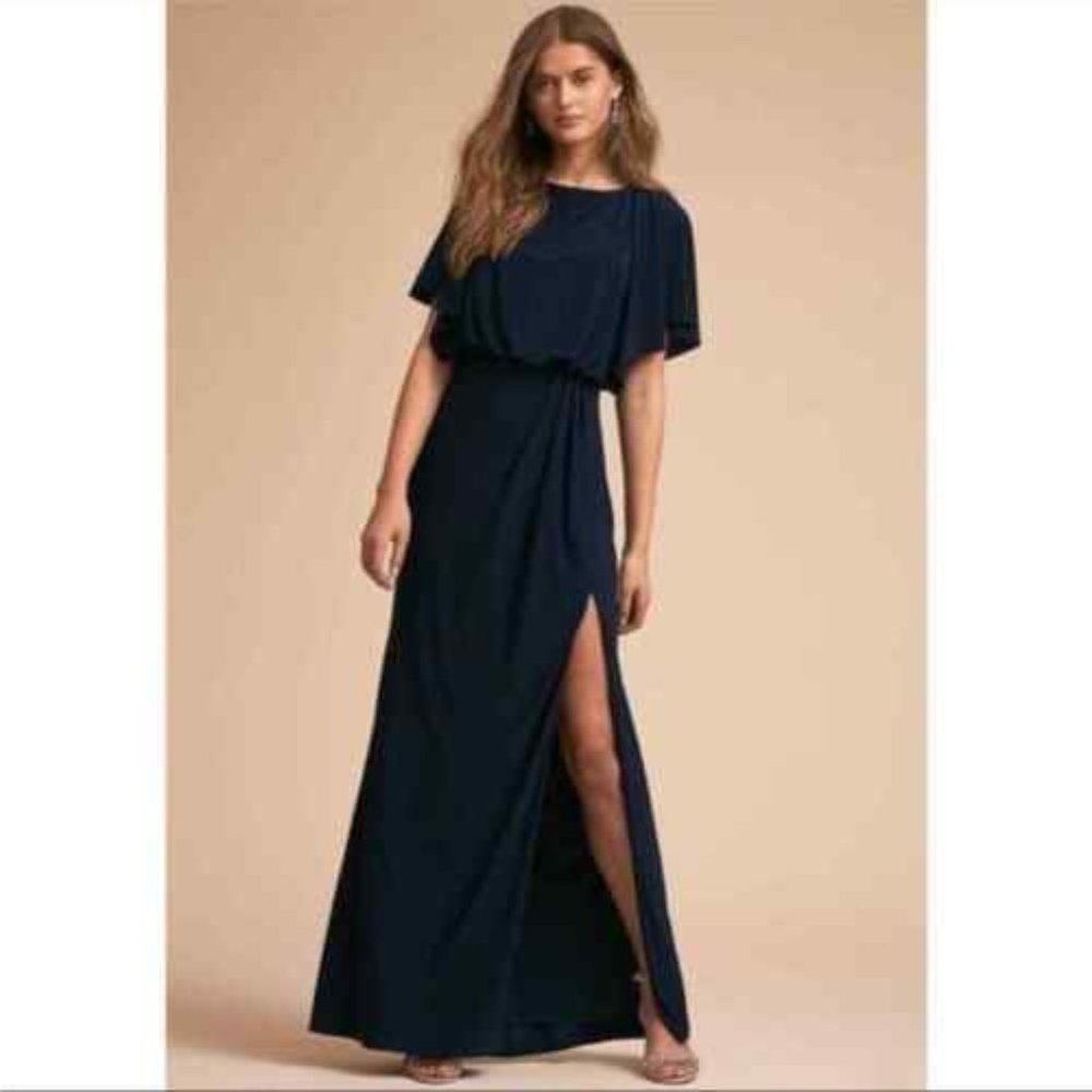 BHLDN Anthropologie Lena Flutter Sleeve dress Navy Size 6